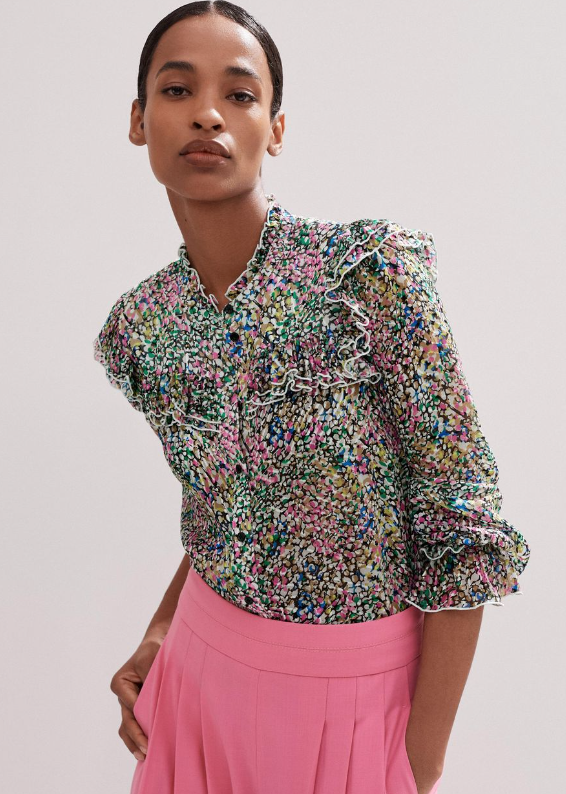 Me+Em Silk-Blend Devoré Confetti Print Blouse UK 10