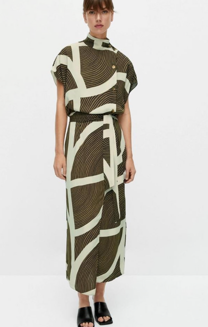 New With Tags Massimo Dutti Printed Dress With Side Buttons UK 8