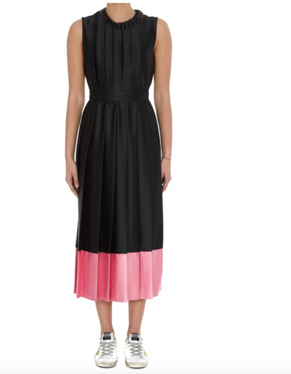 New With Tags MSGM Contrast Stripe Pleated Dress UK 8