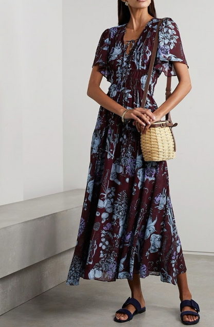 New With Tags La Ligne Tiered Smocked Chiffon Midi Dress S