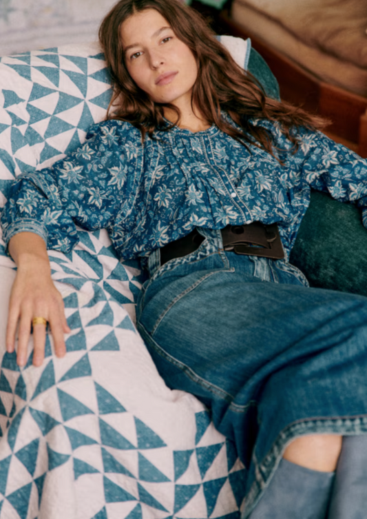 New With Tags Sezane x Sea New York Blue Print Shirt UK 8