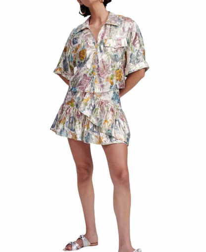 Hayley Menzies Silk Frill Metallic Layered Skirt S