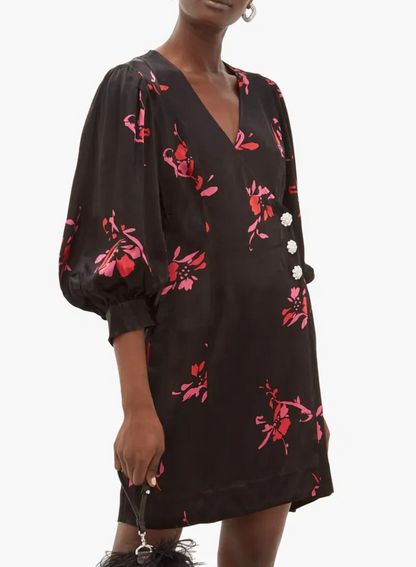 Ganni Floral Puff Sleeved Dress UK 10