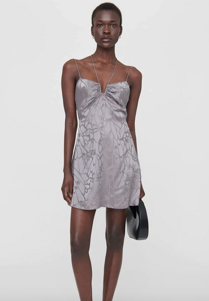 Anine Bing Papillon Silk Silver Mini Dress S