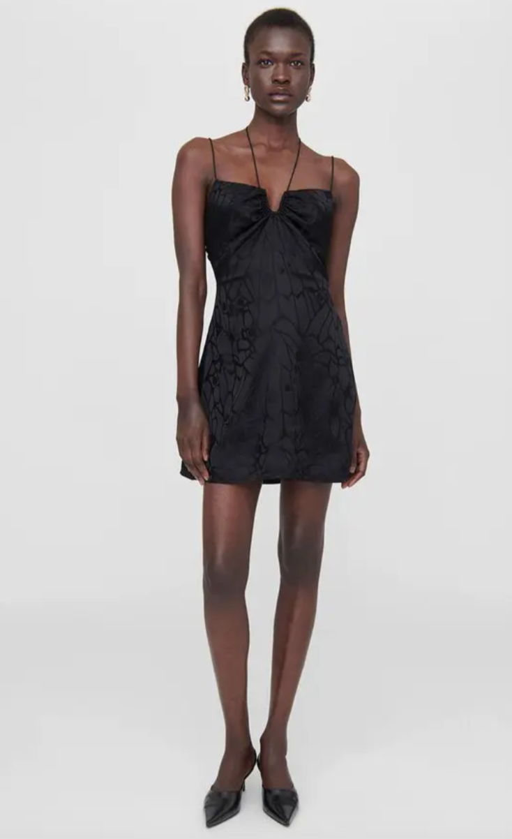 Anine Bing Papillon Silk Black Mini Dress S