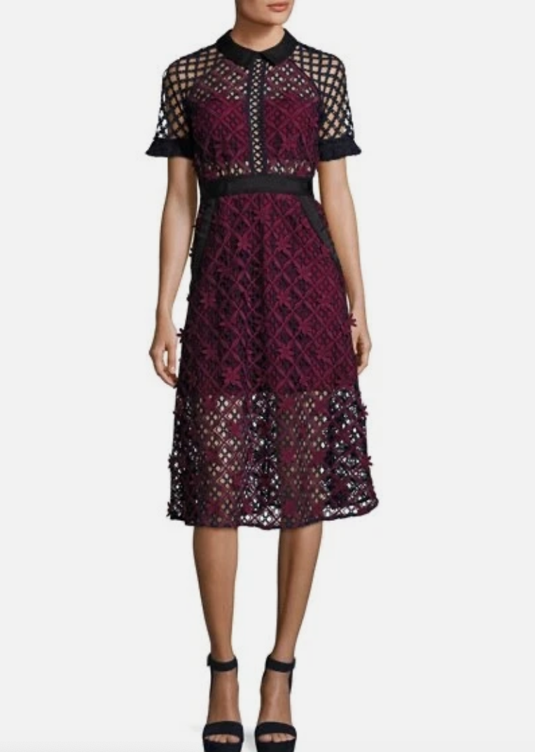 Self-Portrait Burgundy and Navy Floral Midi Dress UK 14