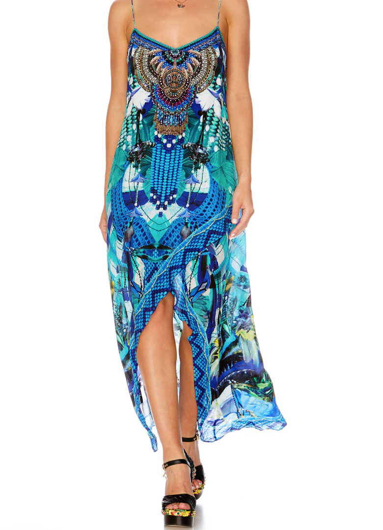 Camilla Printed High Low Dress L