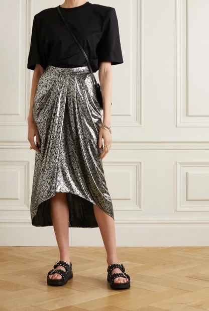 Isabel Marant Draped Silver Midi Skirt UK 14