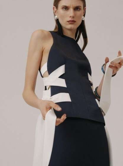 Galvan Navy Lace Up Crepe Top UK 8