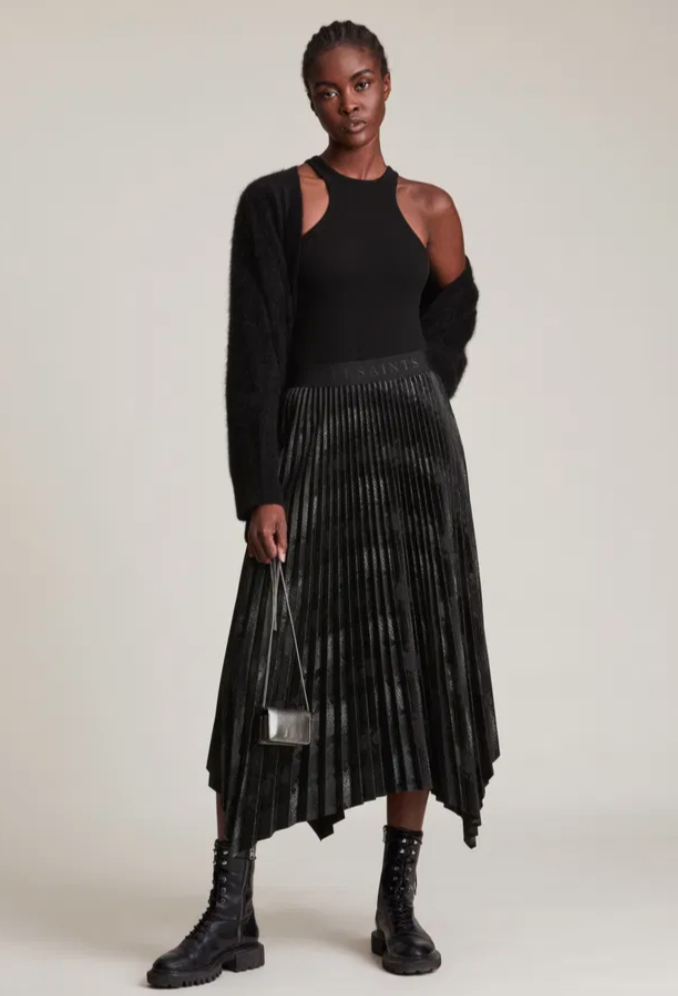 All Saints Asymmetric Pleat Skirt UK 8