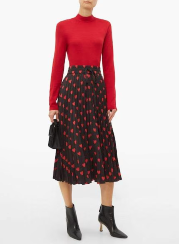 Red Valentino Heart Print Pleated Midi Skirt UK 8
