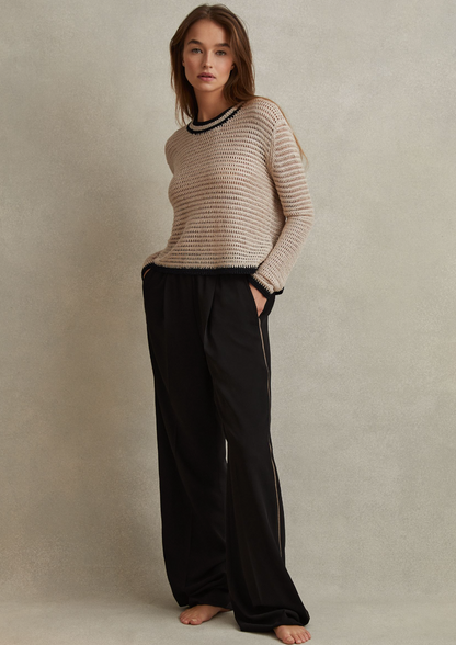 Reiss Neutral Linen Blend Knitted Crew Neck Jumper M