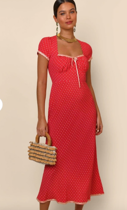Rixo Polka Dot Midi Dress UK 14