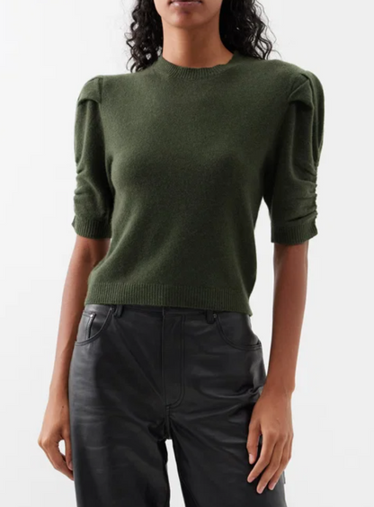 Frame Green Cashmere Ruched Sleeve Sweater L
