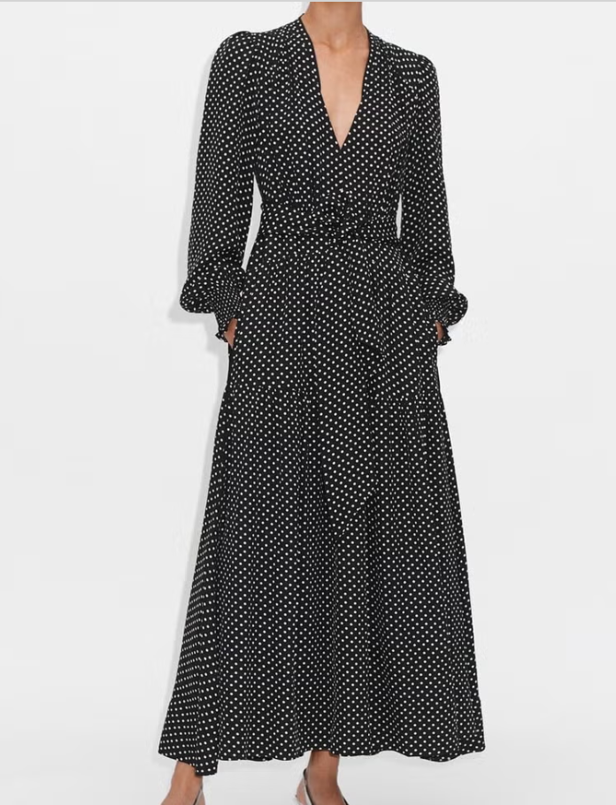Me+Em Silk Black & White Belted Polka Dot Dress UK 14