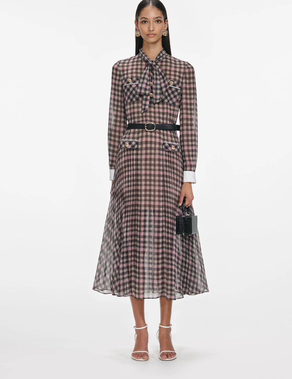 Self-Portrait Brown Check Chiffon Midi Dress UK 12 – My Circular Wardrobe