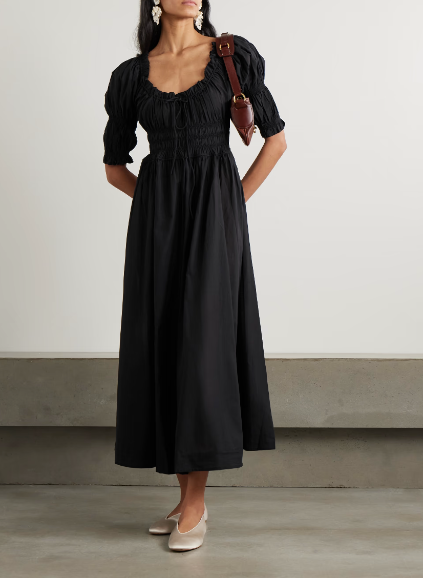 DÔEN Ischia Shirred Organic Cotton-Voile Midi Dress S