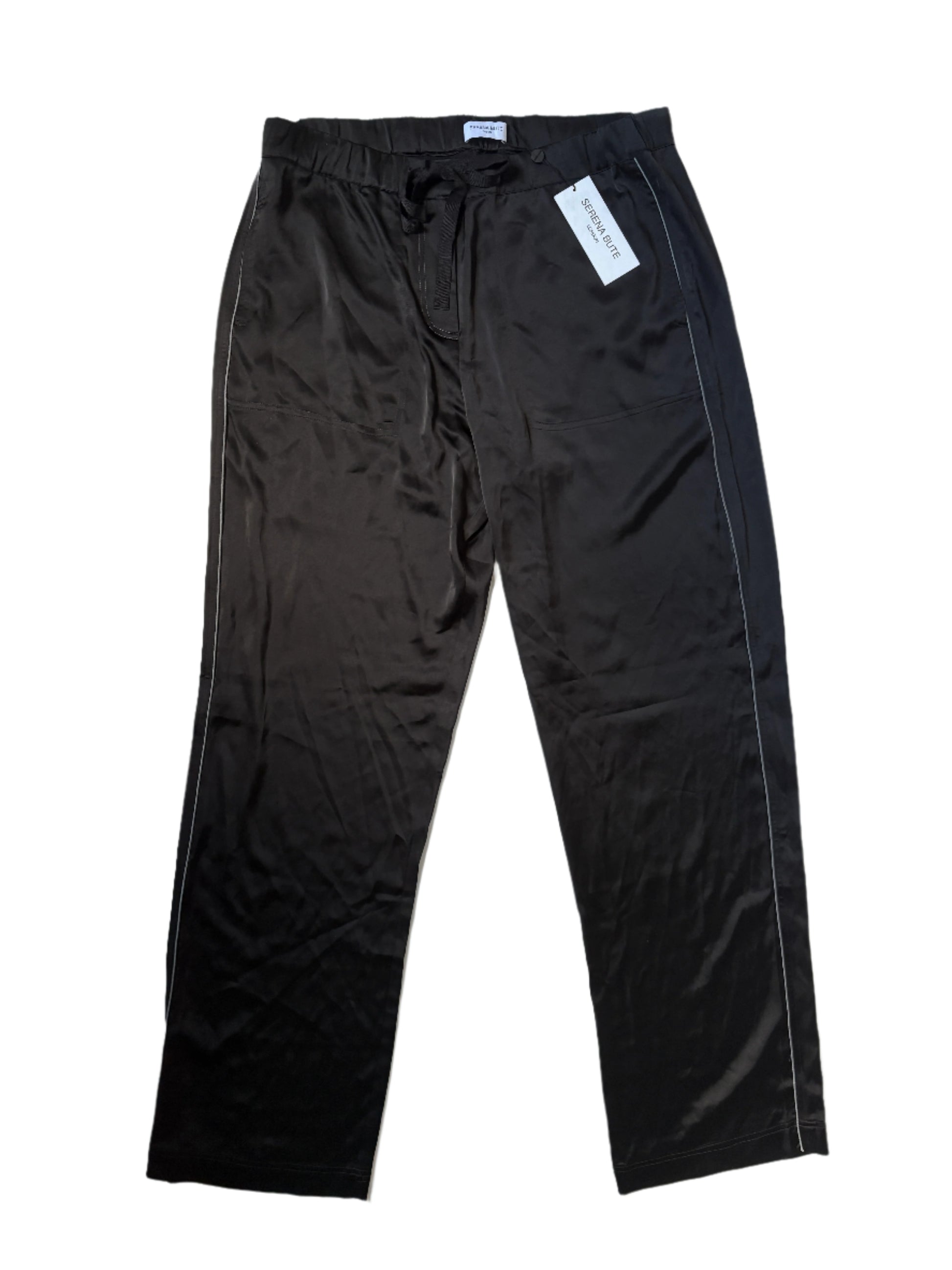 Serena Bute Black Satin Wide Leg Trousers