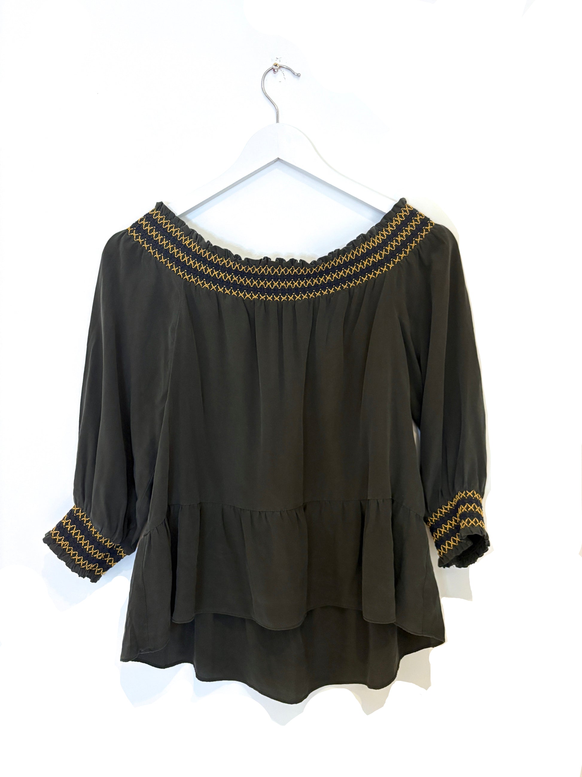 Whistles Khaki Silk Blouse