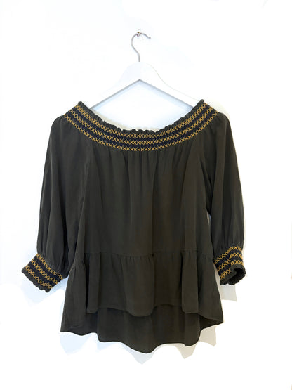 Whistles Khaki Silk Blouse