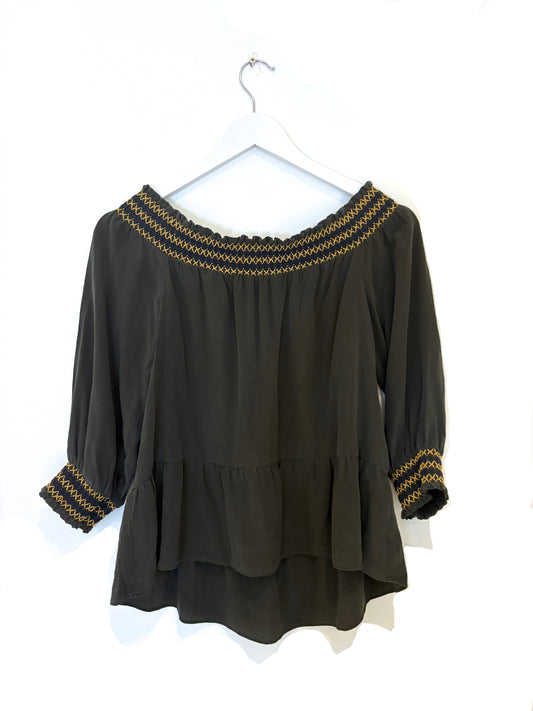 Whistles Khaki Silk Blouse